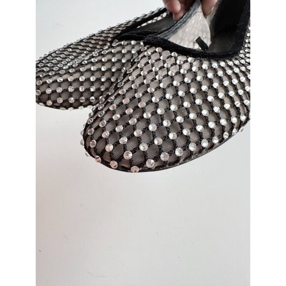 ZARA Black Velvet Mesh Crystal Rhinestone Ballerina Ballet Flats, Size 39 - Picture 6 of 13